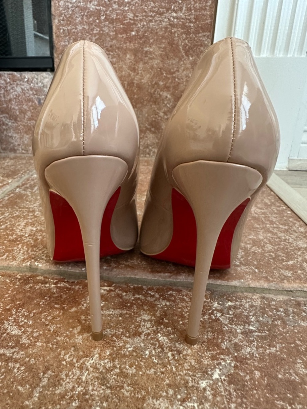 Christian Louboutin Blush Patent Leather Pointed-Toe Stilettos - Picture 2 of 6